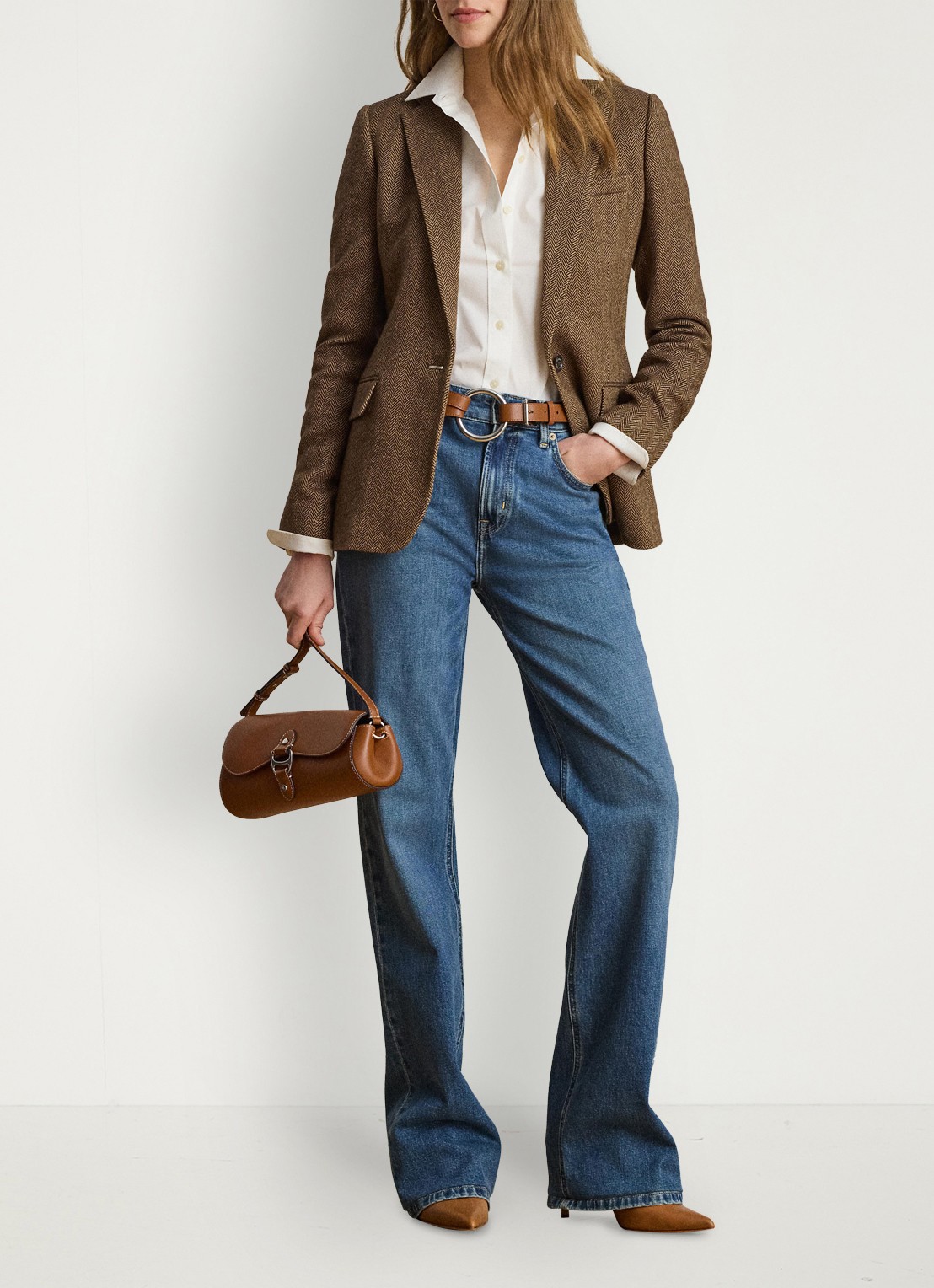 Ralph Lauren Blazer in wolblend met visgraat dessin en klepzakken - voorkant 2 brown/tan multi / bruin