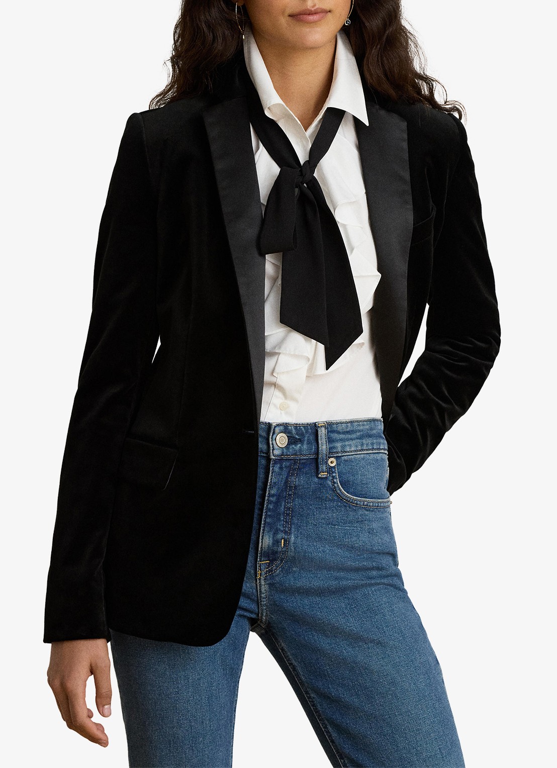 Ralph Lauren Blazer van fluweel met klepzakken - detail 4 black velvet / zwart