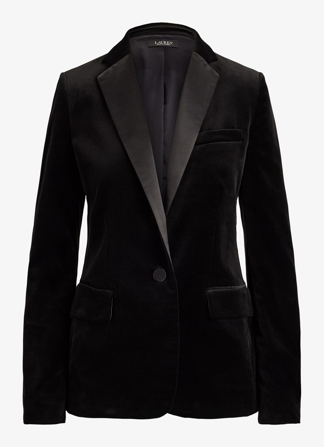 Ralph Lauren Blazer van fluweel met klepzakken - voorkant black velvet / zwart