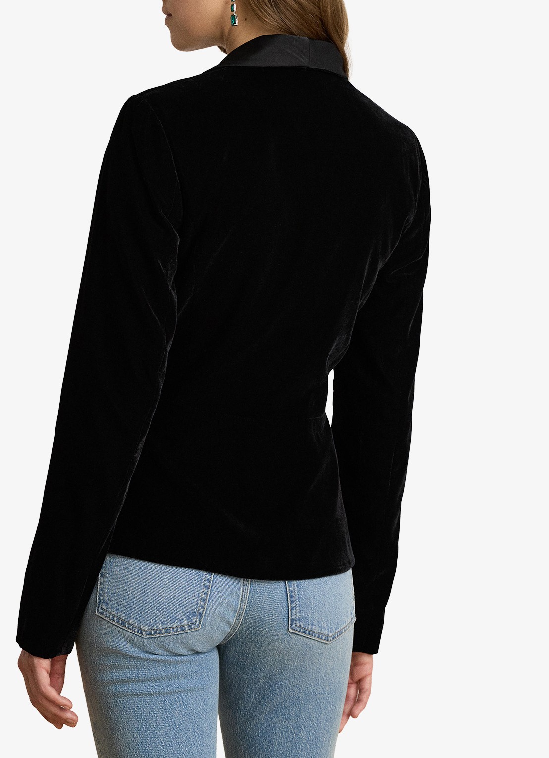 Ralph Lauren Blazer van fluweel met strikdetail - achterkant 3 black velvet / zwart