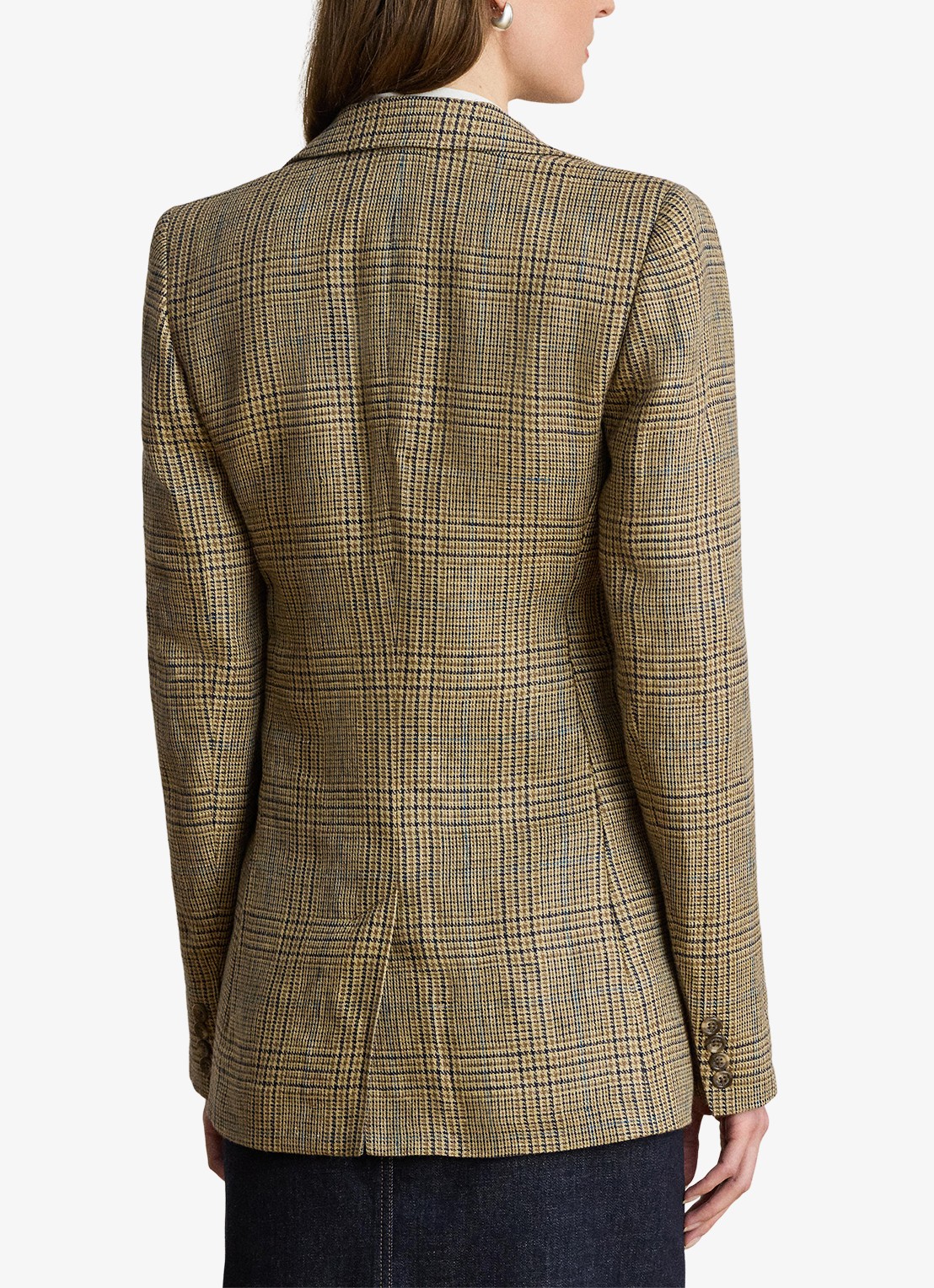 Ralph Lauren Blazer van linnen met pied-de-poule dessin en klepzakken - achterkant 5 tan/blackmulti / beige