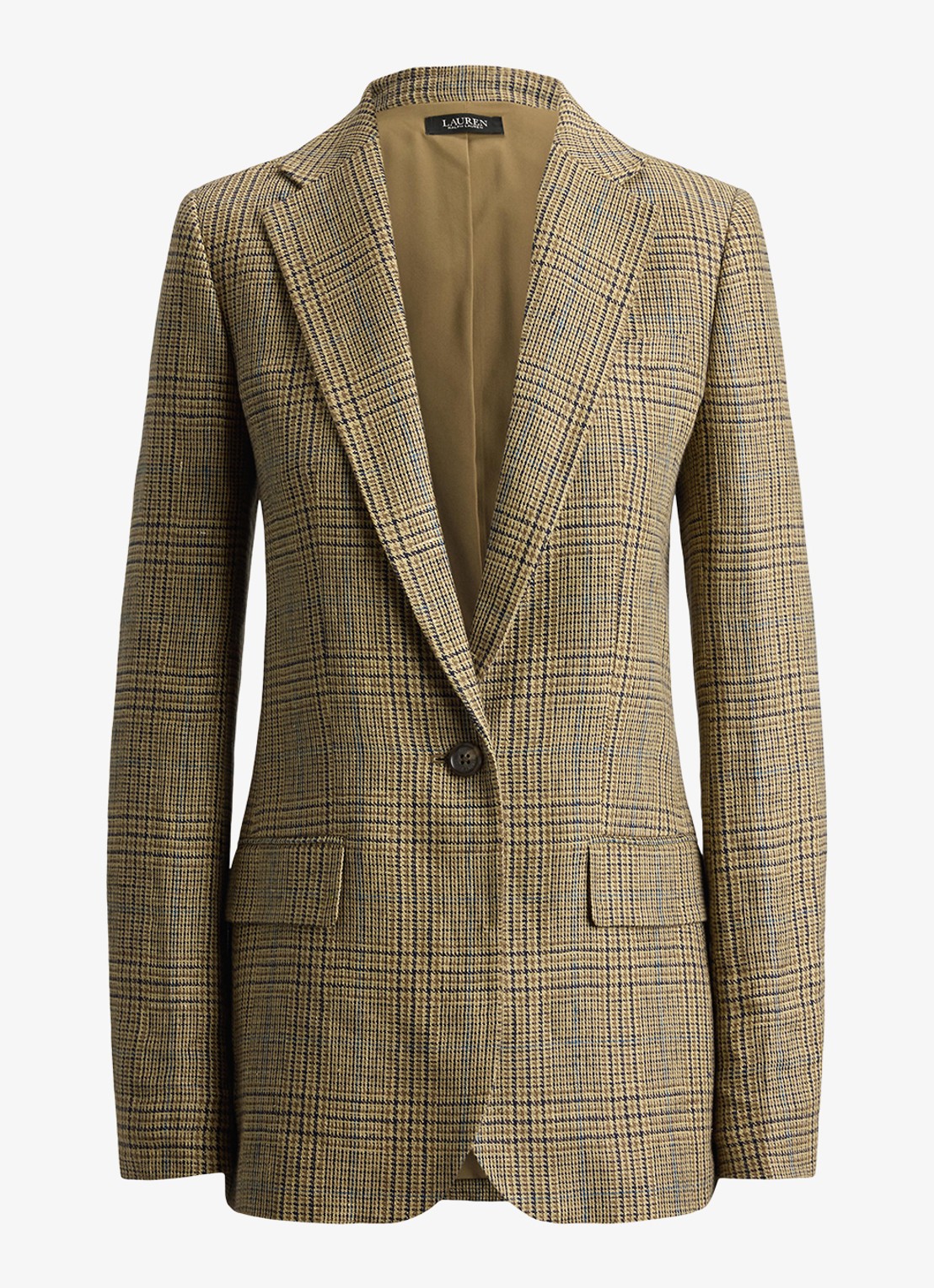 Ralph Lauren Blazer van linnen met pied-de-poule dessin en klepzakken - voorkant 3 tan/blackmulti / beige