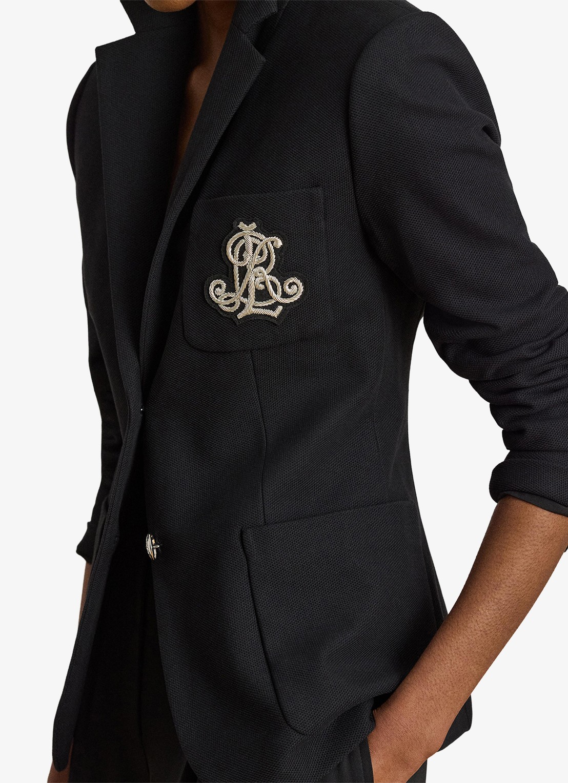 Ralph Lauren Blazer van piqué katoen met metallic logoborduring - detail 4 polo black / zwart