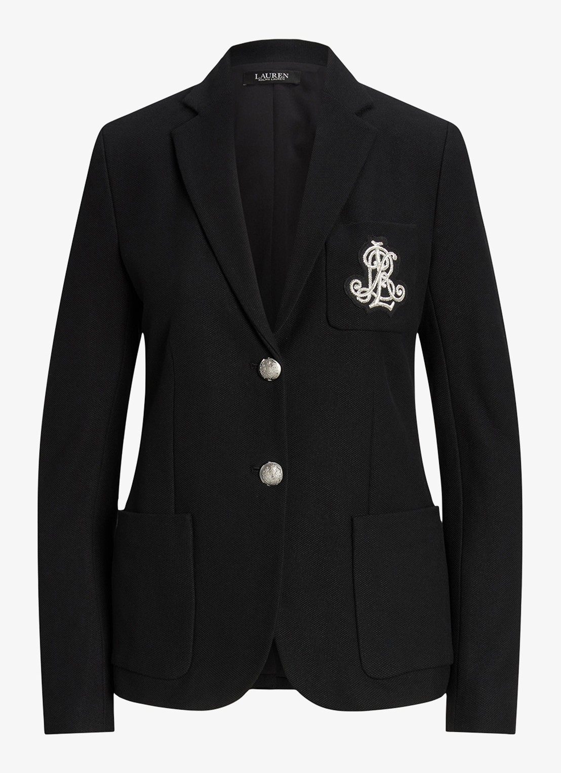 Ralph Lauren Blazer van piqué katoen met metallic logoborduring - voorkant 2 polo black / zwart