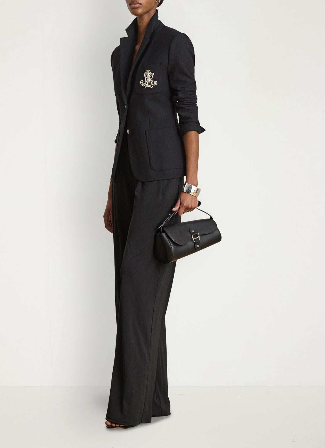 Ralph Lauren Blazer van piqué katoen met metallic logoborduring - voorkant 3 polo black / zwart