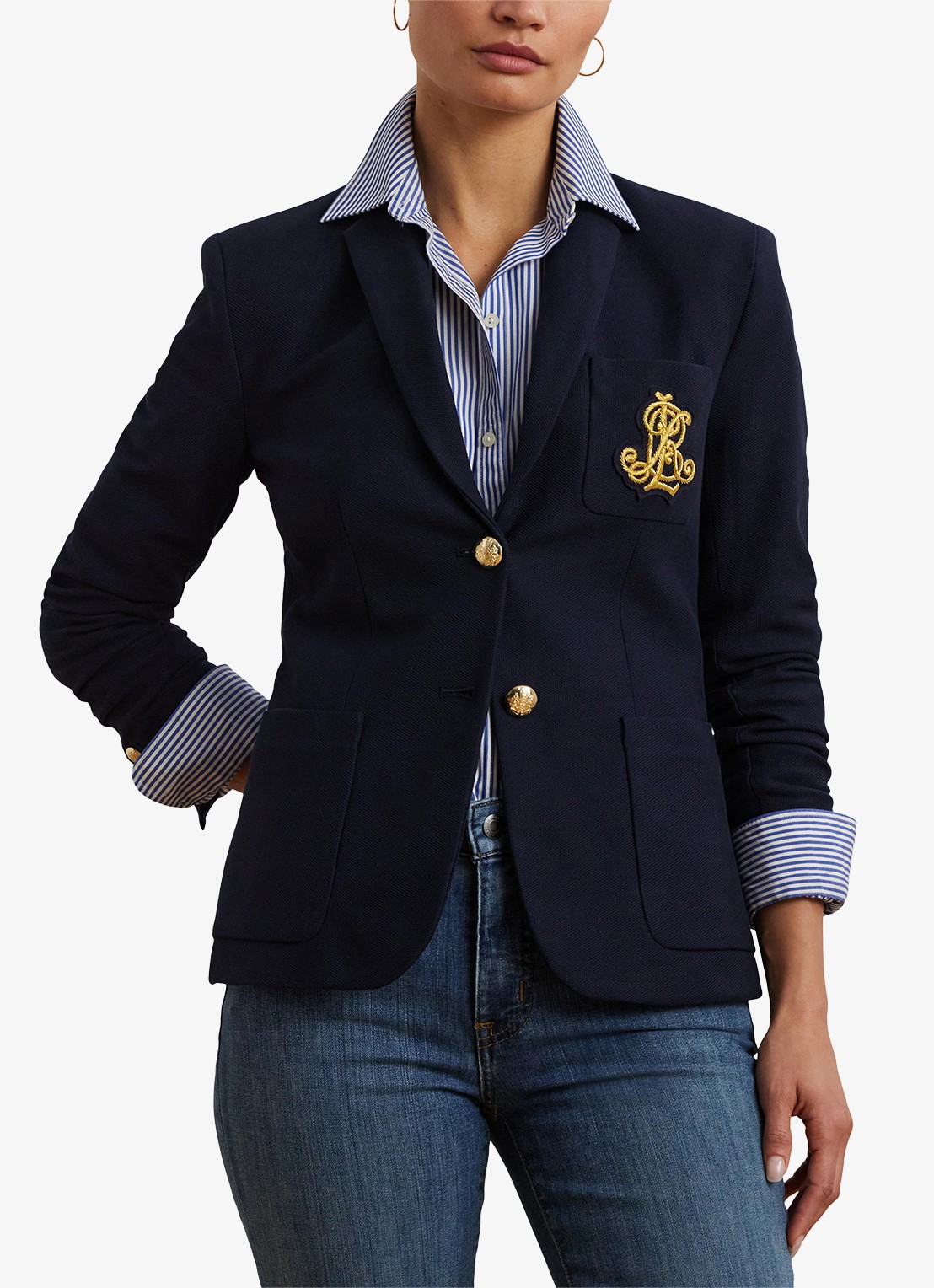 Ralph Lauren Blazer van piqué katoen met metallic logoborduring - detail 3 lauren navy / blauw
