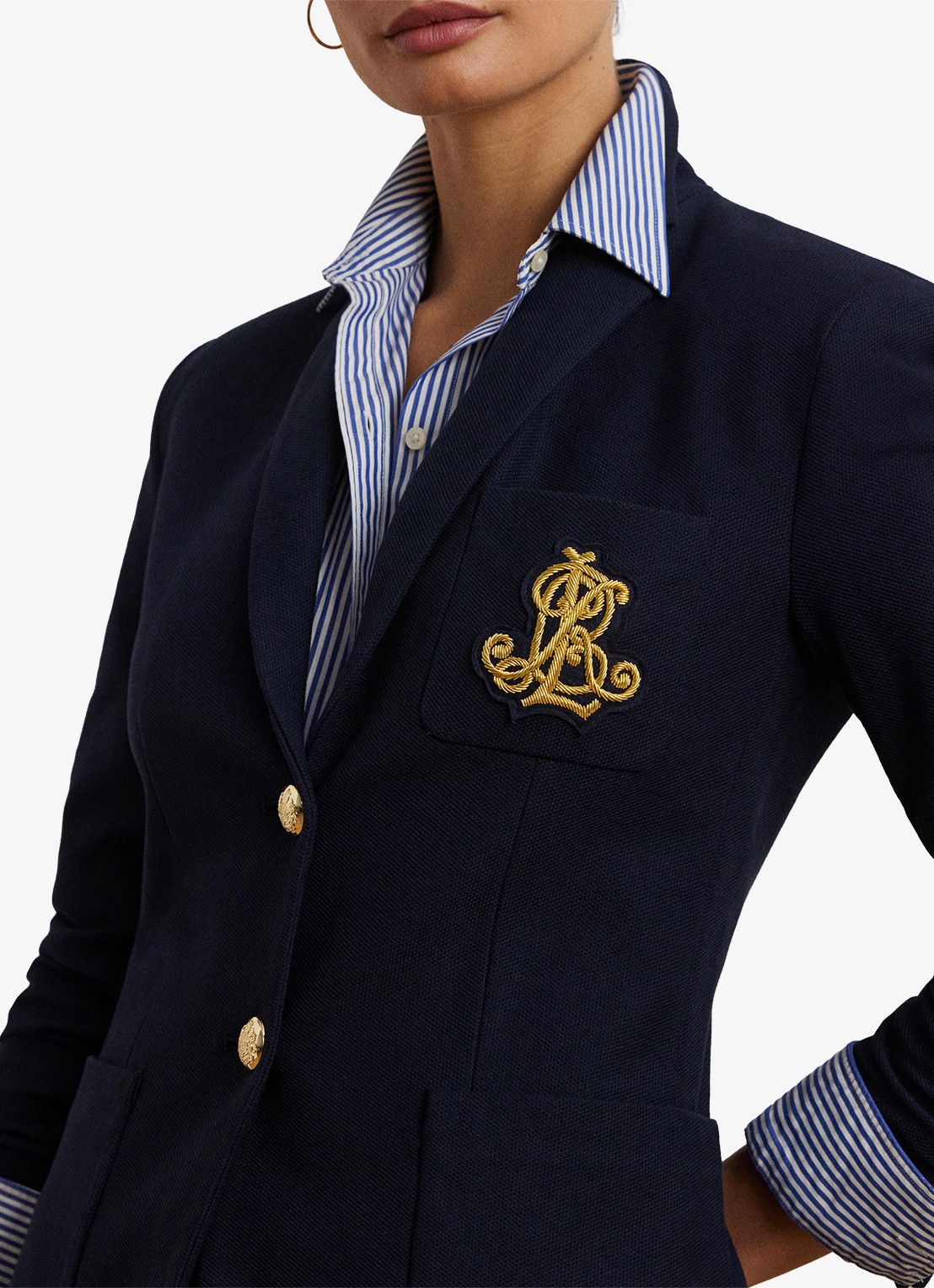 Ralph Lauren Blazer van piqué katoen met metallic logoborduring - detail 4 lauren navy / blauw