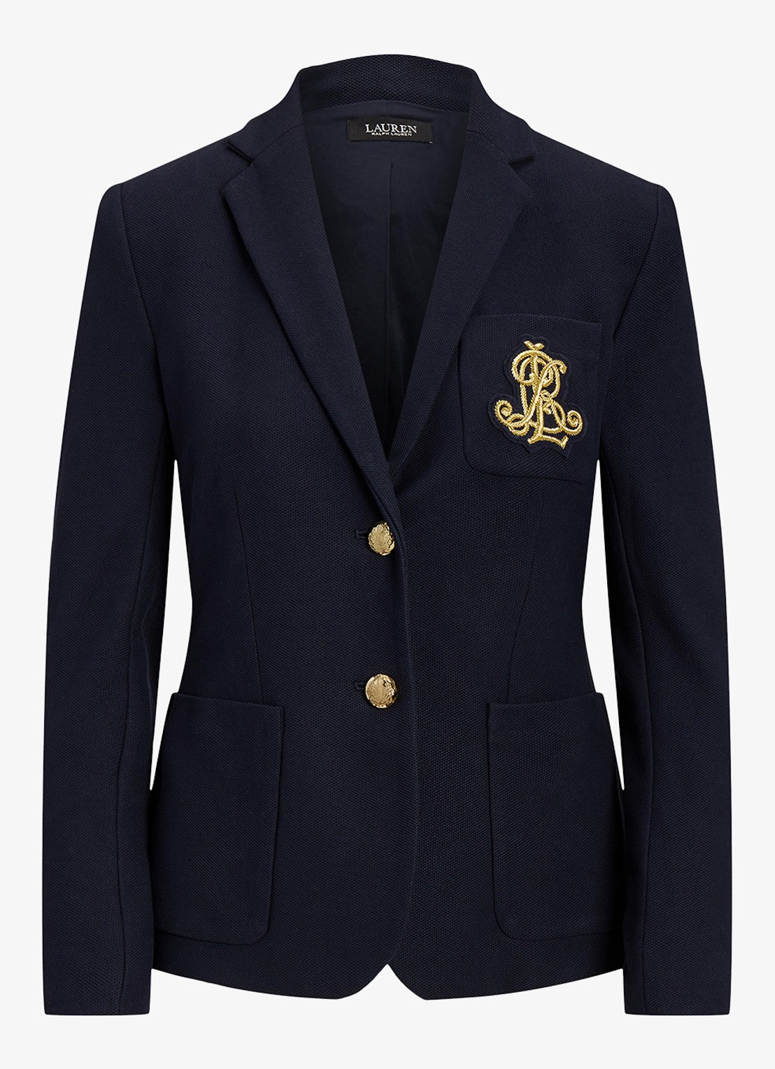 Ralph Lauren Blazer van piqué katoen met metallic logoborduring - voorkant lauren navy / blauw