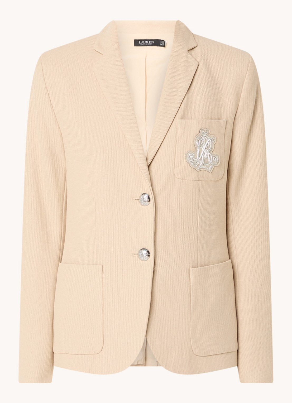 Ralph Lauren Blazer van piqué katoen met metallic logoborduring - voorkant 3 explore sand / beige