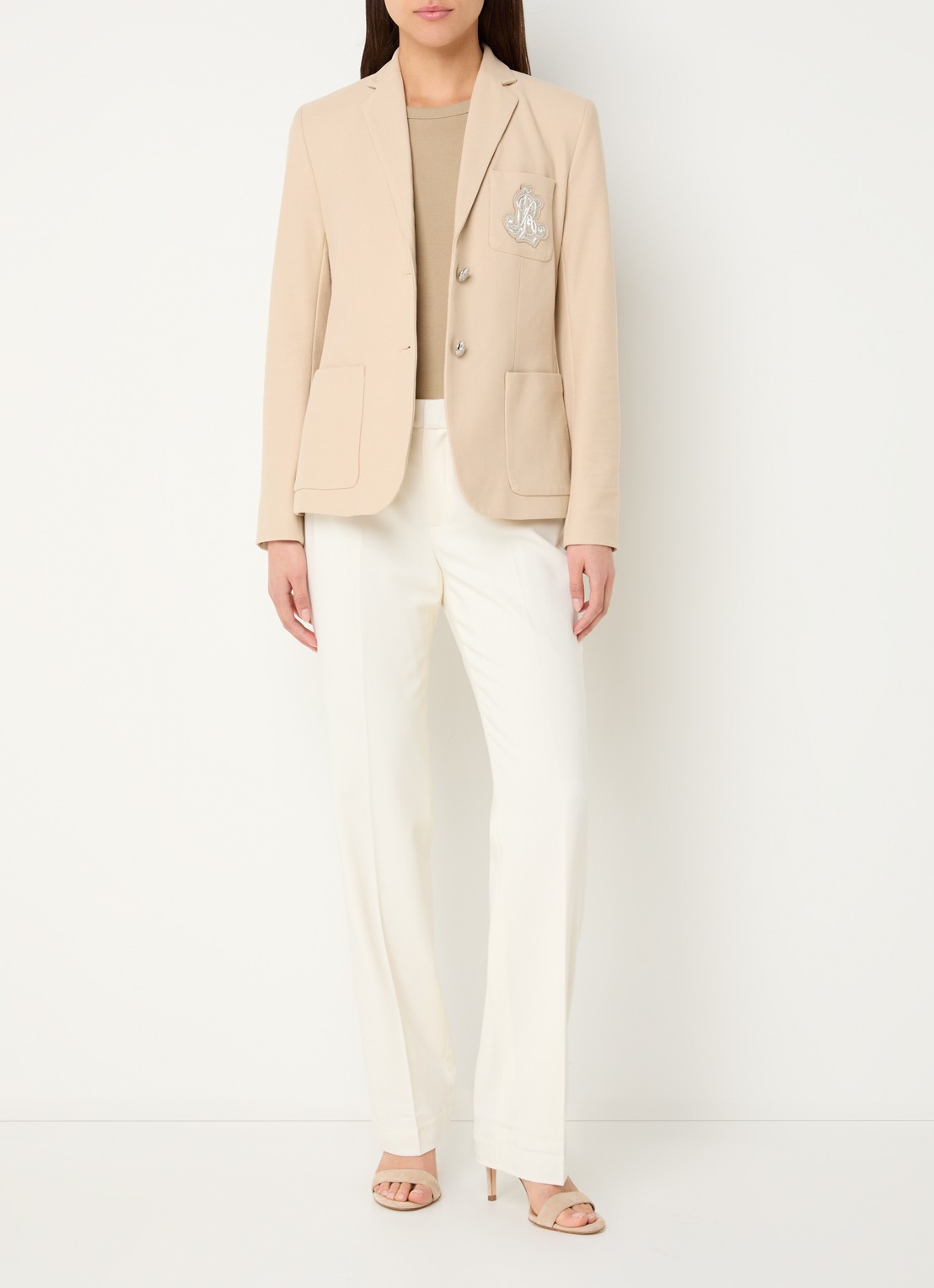 Ralph Lauren Blazer van piqué katoen met metallic logoborduring - voorkant 4 explore sand / beige