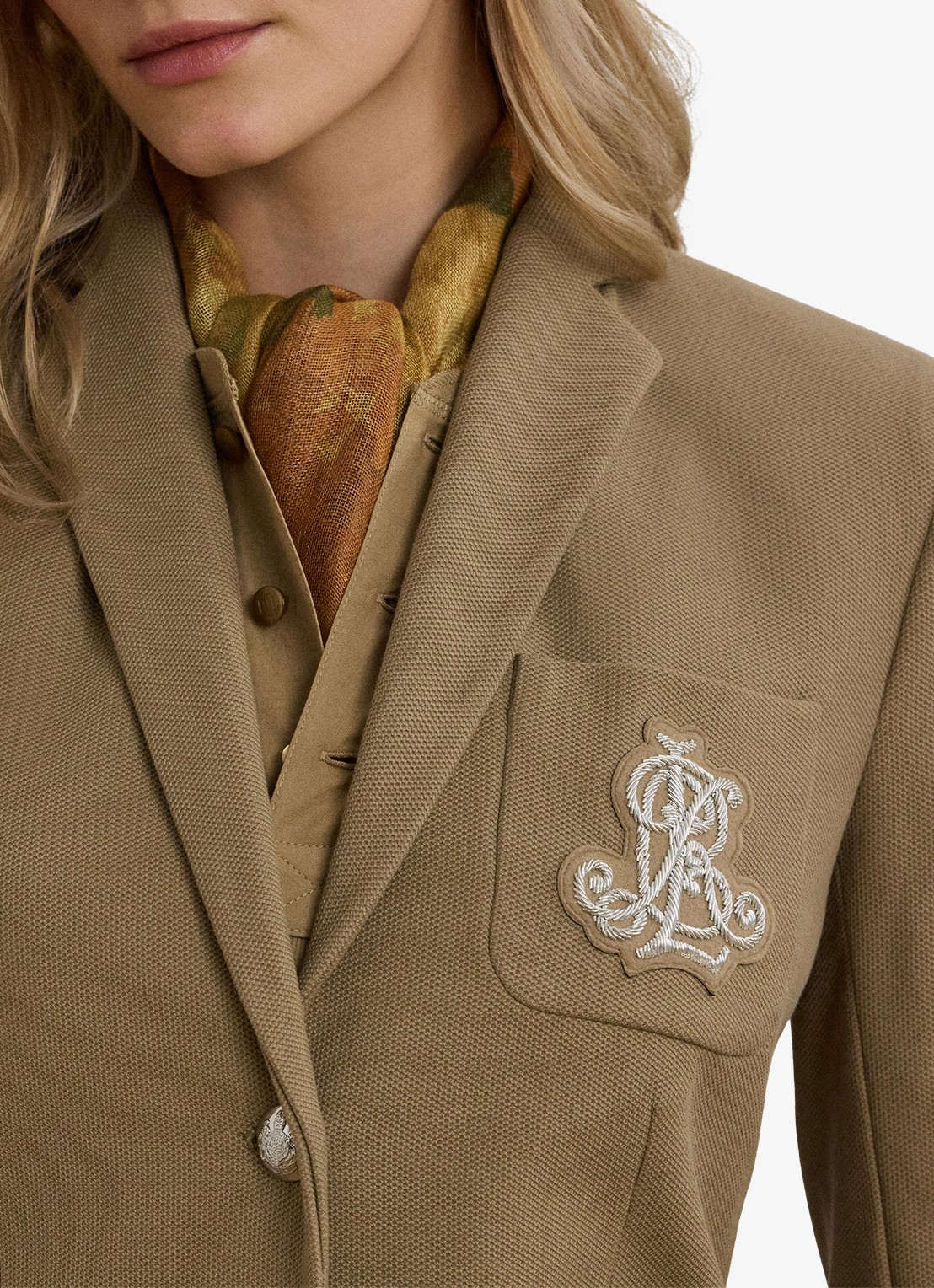 Ralph Lauren Blazer van piqué katoen met metallic logoborduring - detail 4 madison tan / beige