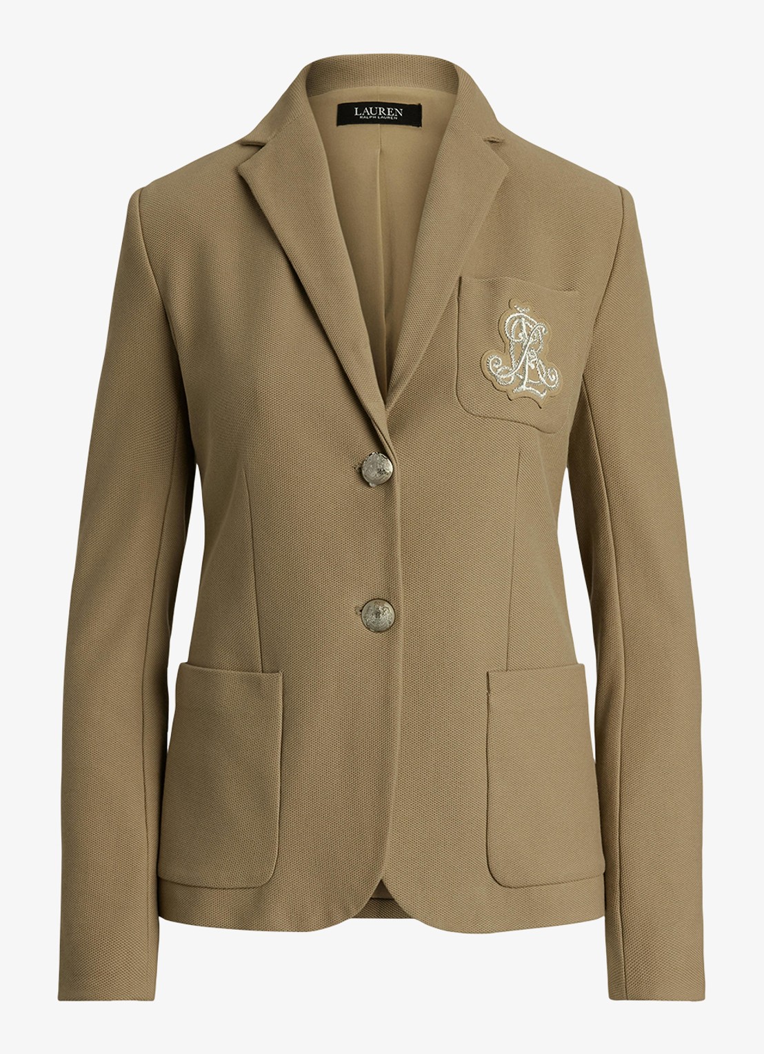 Ralph Lauren Blazer van piqué katoen met metallic logoborduring - voorkant madison tan / beige