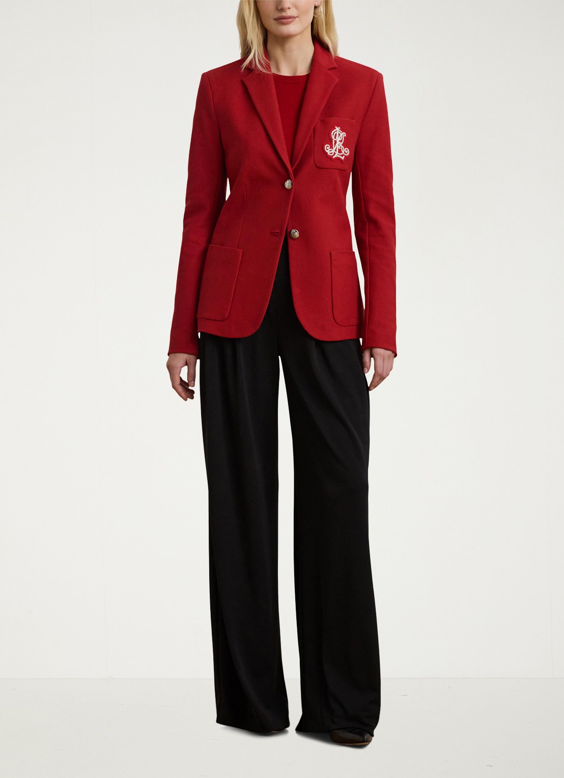 Ralph Lauren Blazer van piqué katoen met metallic logoborduring - voorkant 2 madison red / rood