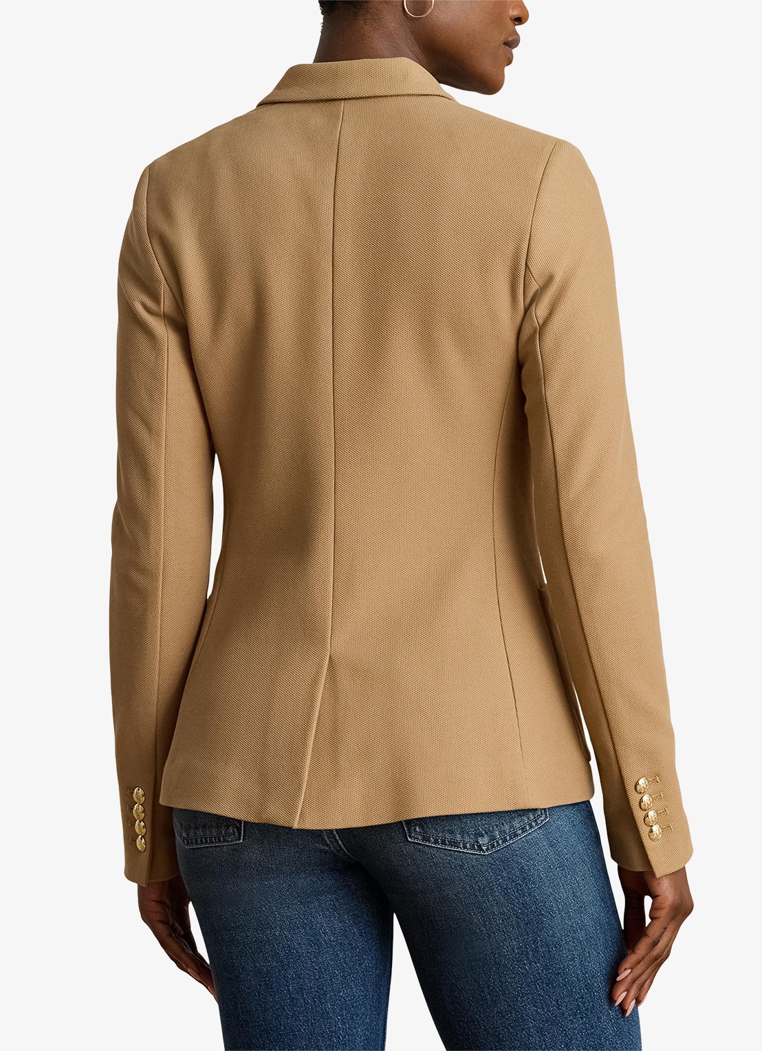 Ralph Lauren Blazer van piqué katoen met metallic logoborduring - achterkant 8 camel