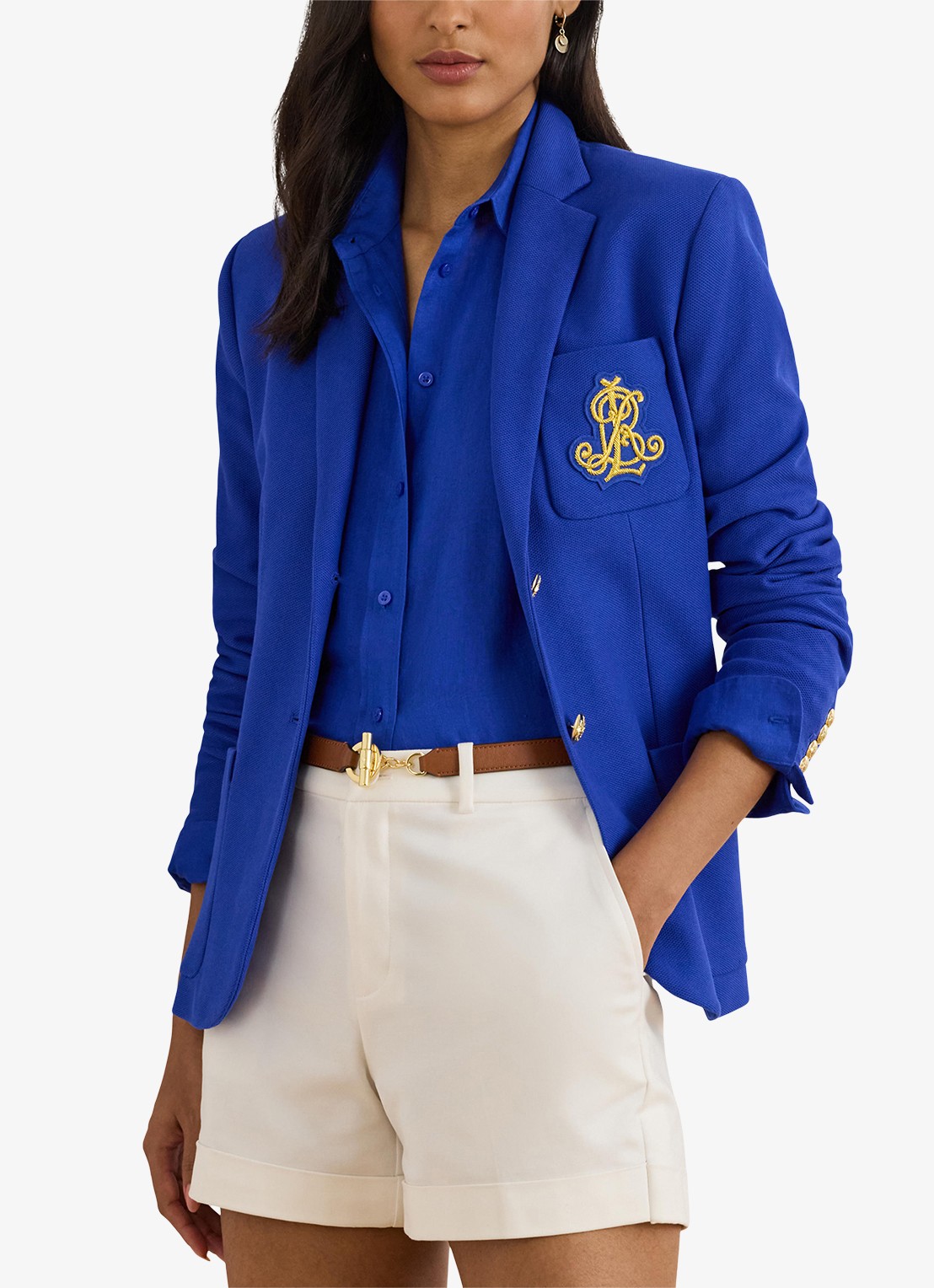 Ralph Lauren Blazer van piqué katoen met metallic logoborduring - detail 2 cruise royal / blauw