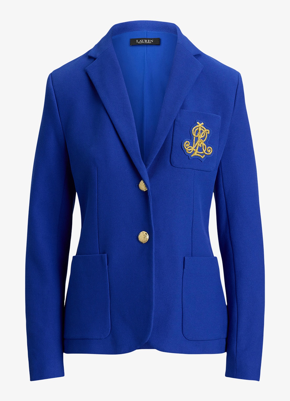 Ralph Lauren Blazer van piqué katoen met metallic logoborduring - voorkant 3 cruise royal / blauw