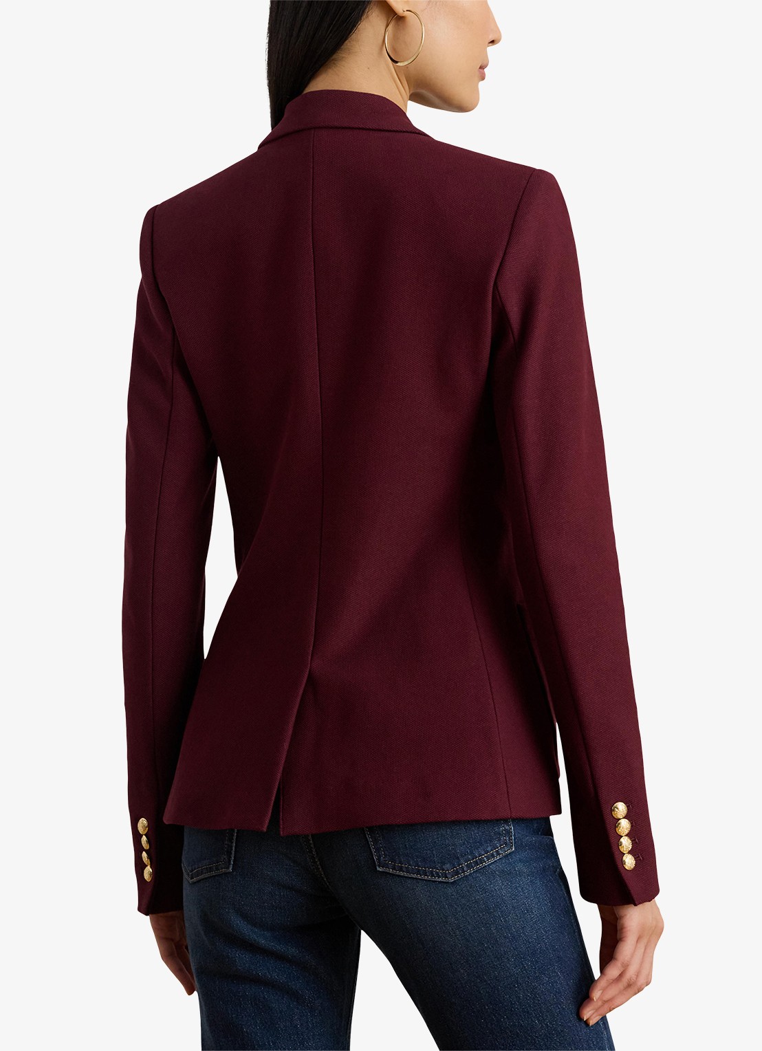 Ralph Lauren Blazer van piqué katoen met metallic logoborduring - achterkant dark garnet / bordeauxrood