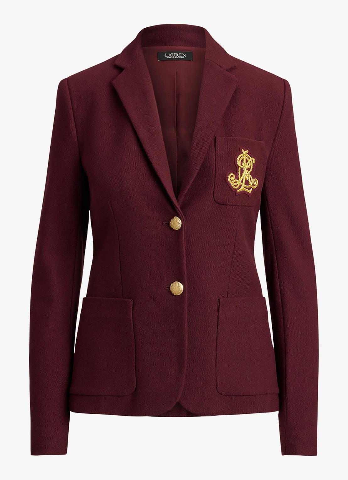 Ralph Lauren Blazer van piqué katoen met metallic logoborduring - voorkant 2 dark garnet / bordeauxrood
