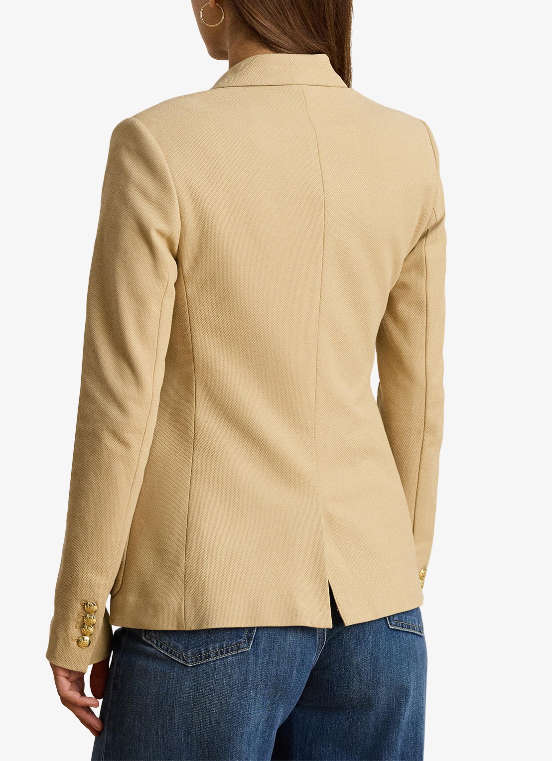 Ralph Lauren Blazer van piqué katoen met metallic logoborduring - achterkant birch tan / beige
