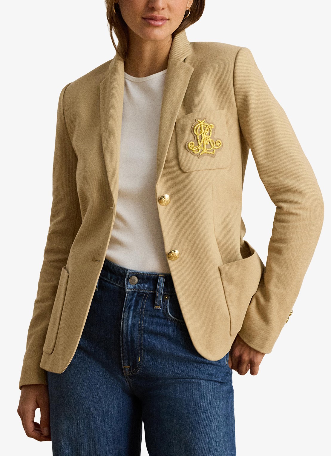 Ralph Lauren Blazer van piqué katoen met metallic logoborduring - detail 4 birch tan / beige