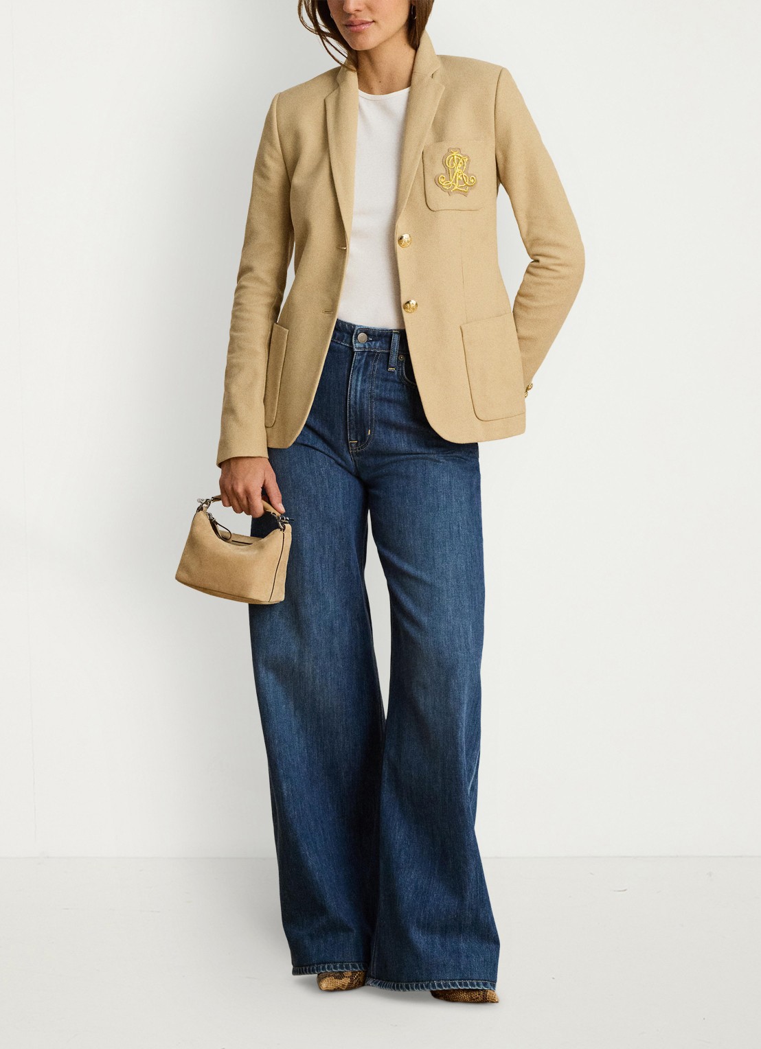 Ralph Lauren Blazer van piqué katoen met metallic logoborduring - voorkant 3 birch tan / beige