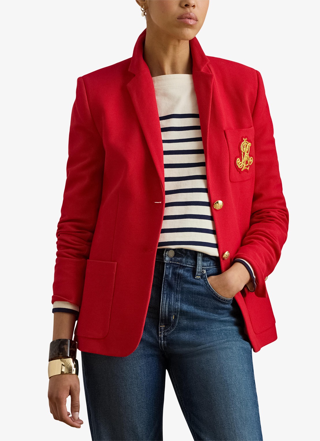 Ralph Lauren Blazer van piqué katoen met metallic logoborduring - detail 3 cruise red / rood