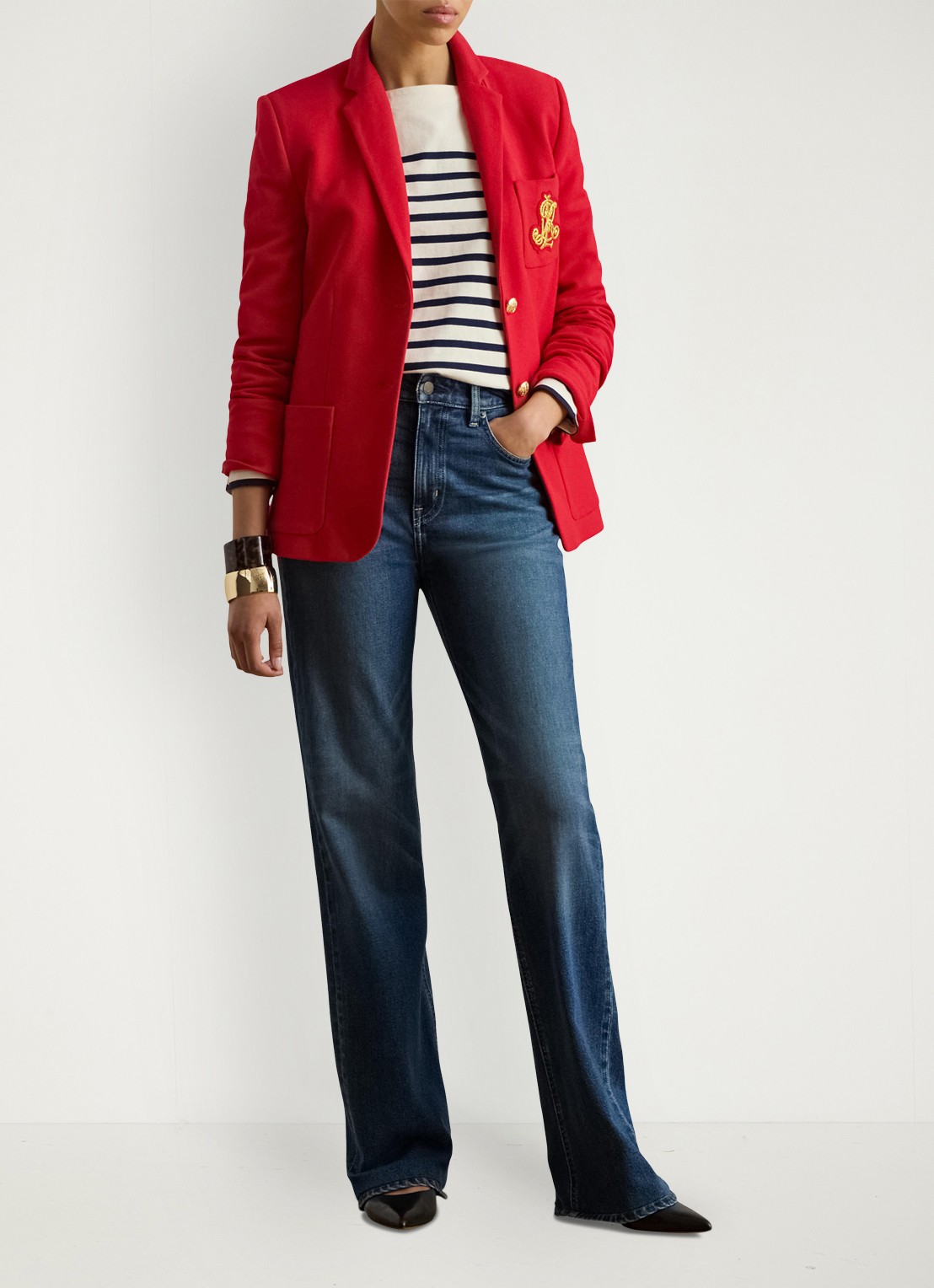 Ralph Lauren Blazer van piqué katoen met metallic logoborduring - voorkant 2 cruise red / rood
