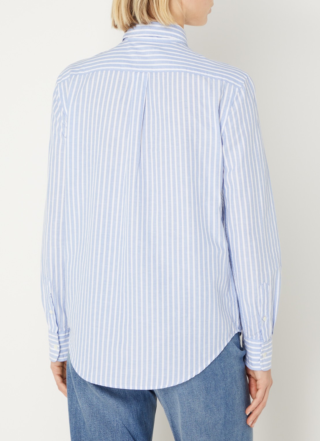 Ralph Lauren Blouse in linnenblend met streepprint - achterkant lichtblauw