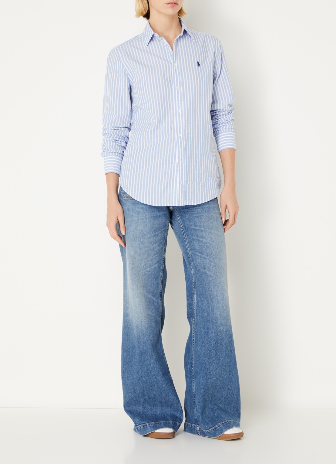 Ralph Lauren Blouse in linnenblend met streepprint - voorkant 4 lichtblauw