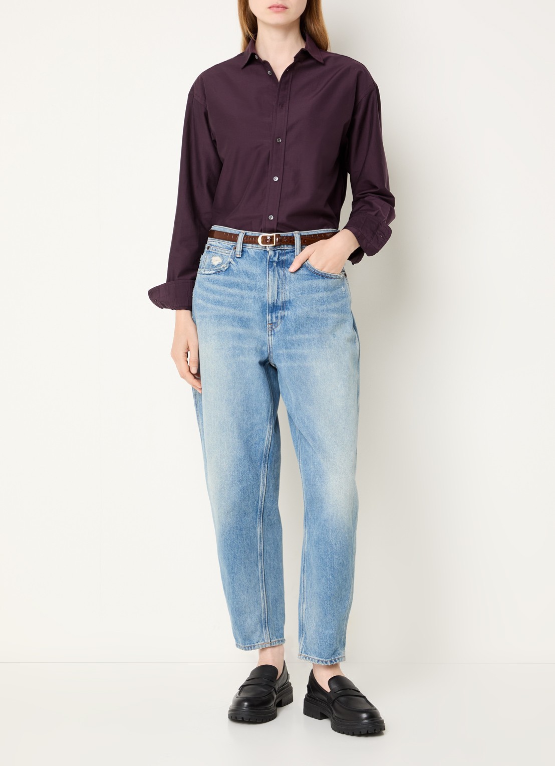 Ralph Lauren Blouse in zijdeblend met logoborduring - voorkant 2 aubergine