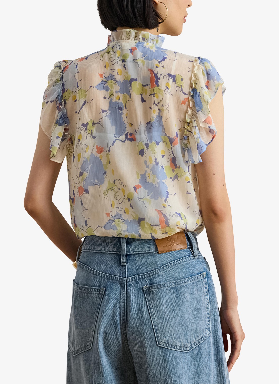 Ralph Lauren Blouse met bloemenprint en ruches - achterkant 3 blue multi-2wmg
