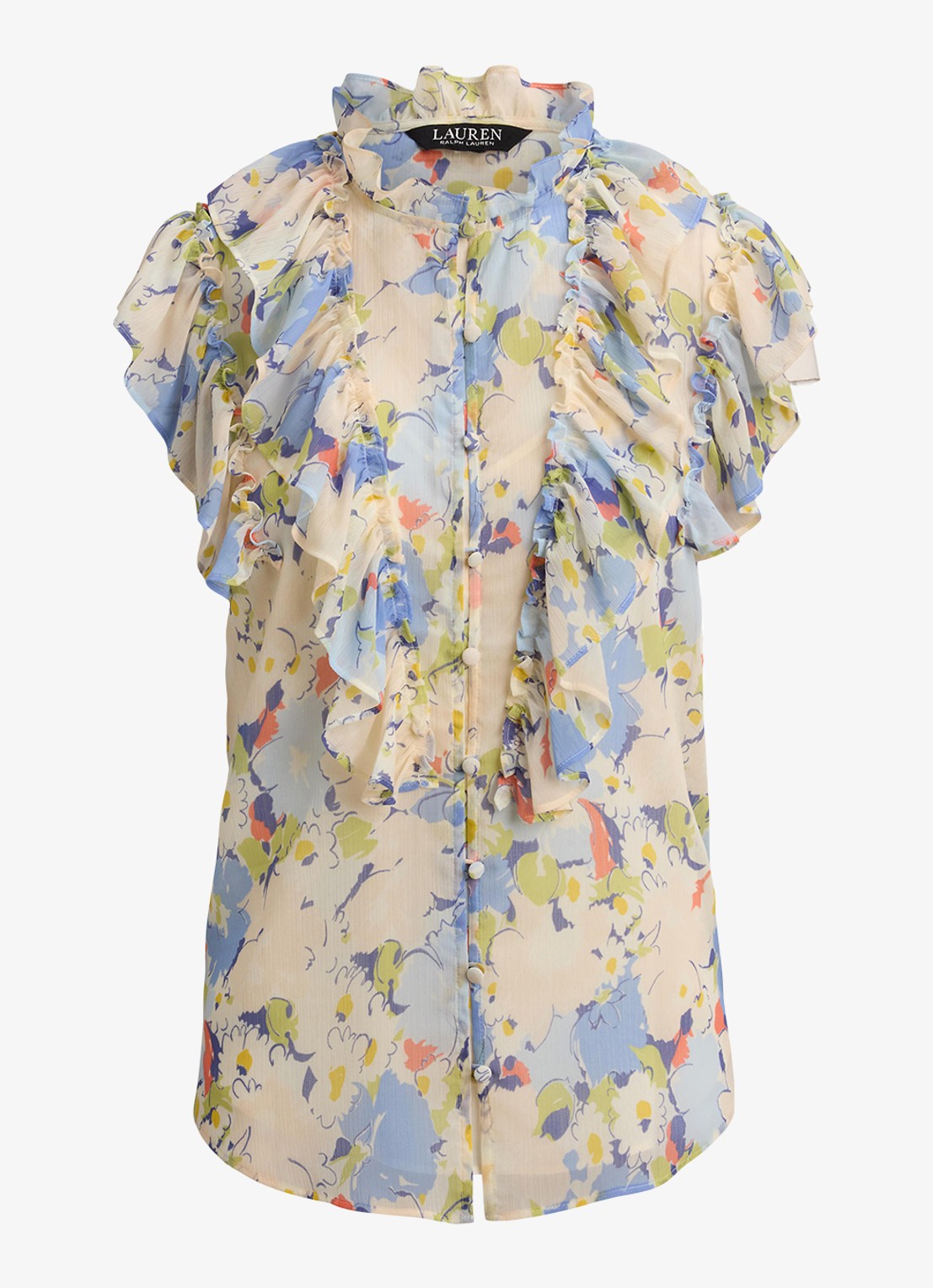 Ralph Lauren Blouse met bloemenprint en ruches - voorkant blue multi-2wmg