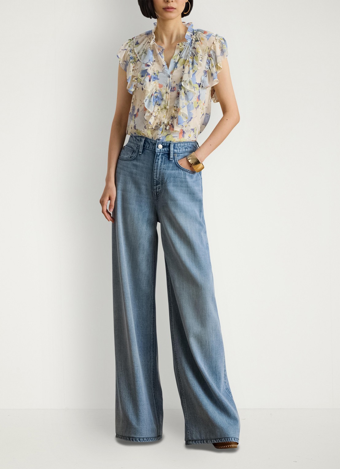 Ralph Lauren Blouse met bloemenprint en ruches - voorkant 2 blue multi-2wmg