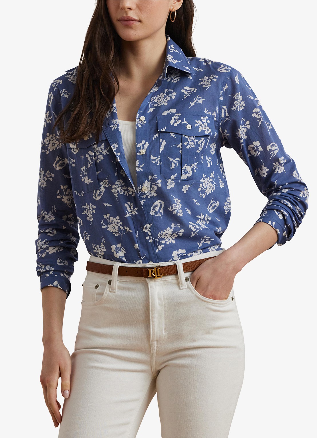 Ralph Lauren Blouse met borstzakken en print - detail blauw