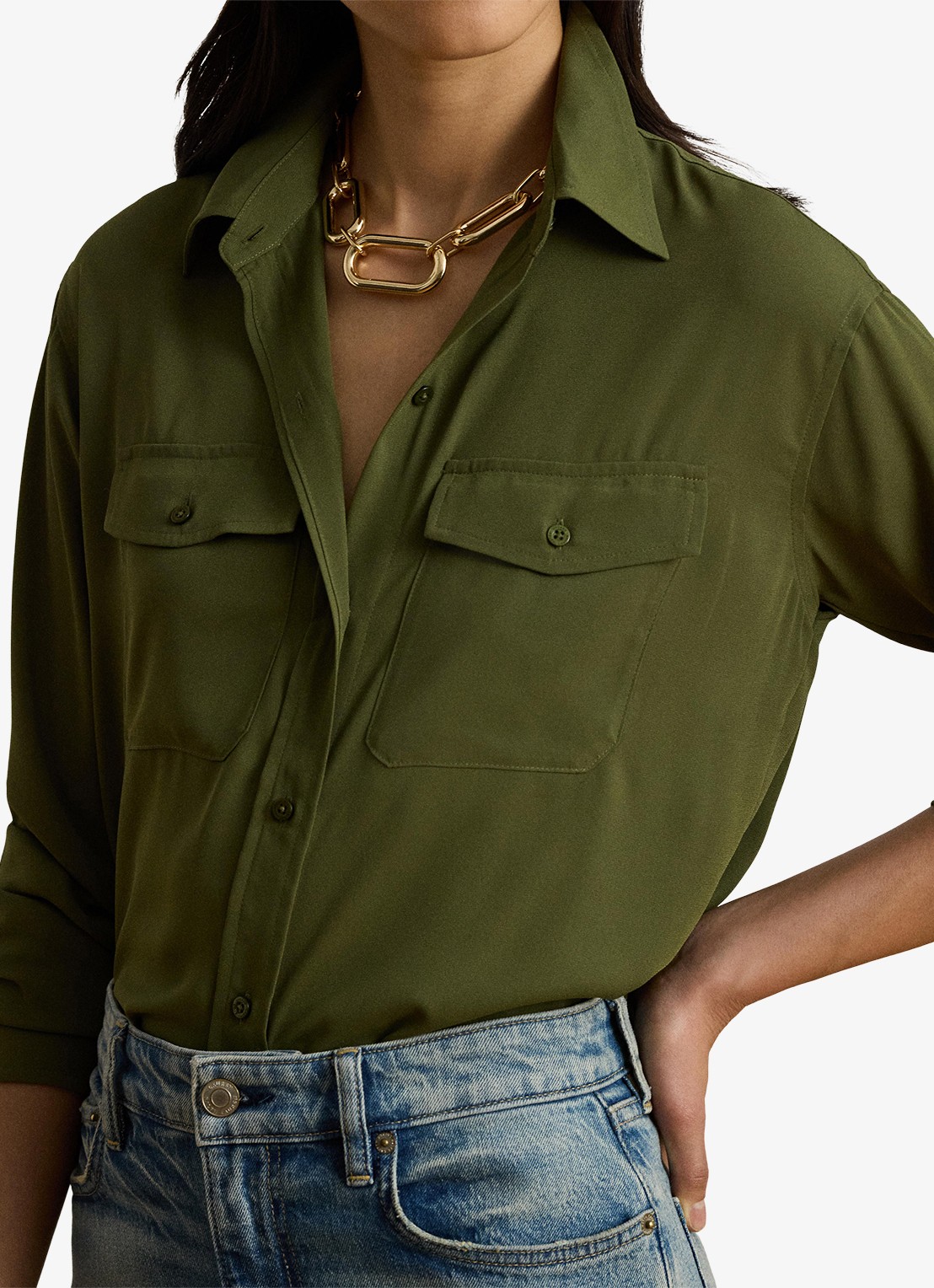 Ralph Lauren Blouse met borstzakken - detail 5 olive grove / groen