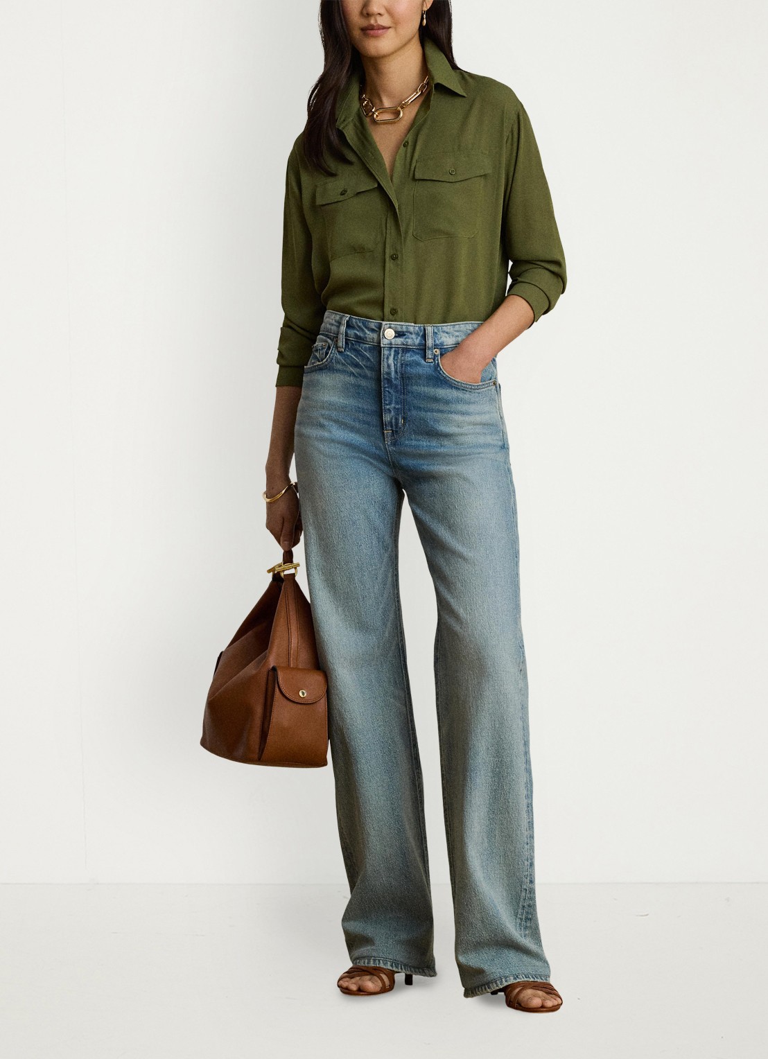 Ralph Lauren Blouse met borstzakken - voorkant 3 olive grove / groen