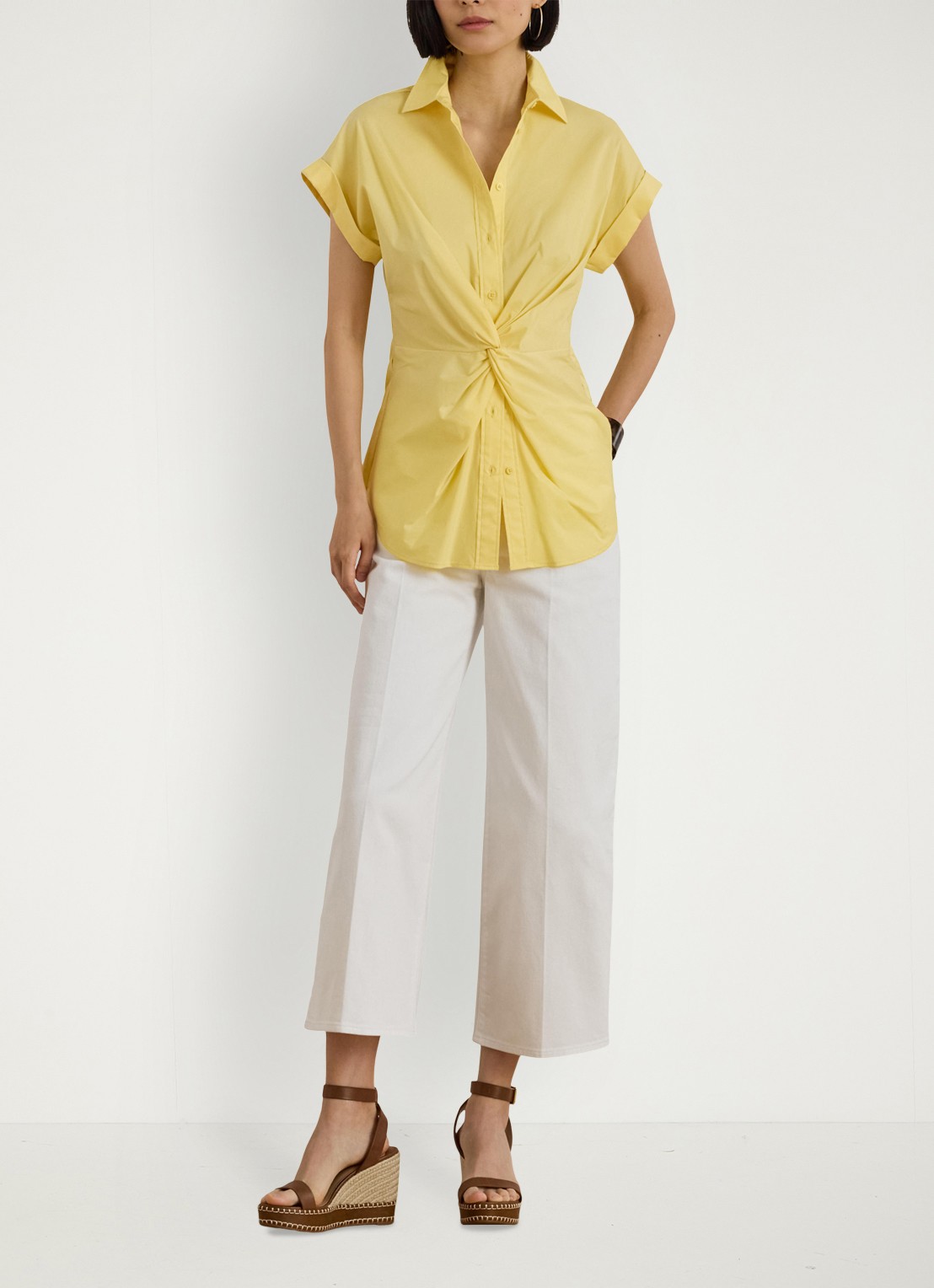 Ralph Lauren Blouse met geknoopt detail - voorkant 2 geel