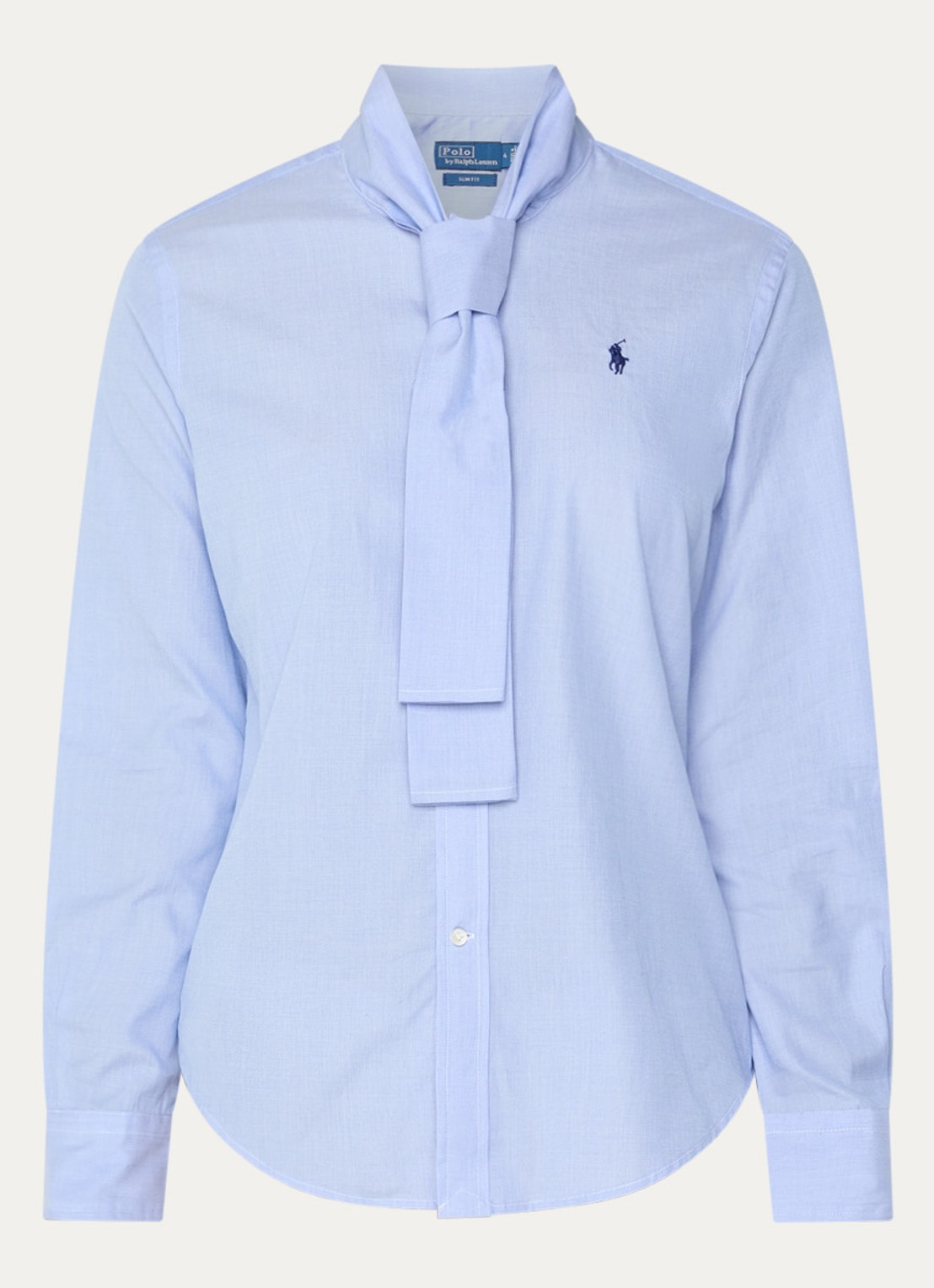 Ralph Lauren Blouse met logo en sjaalkraag - voorkant 2 blauwgrijs