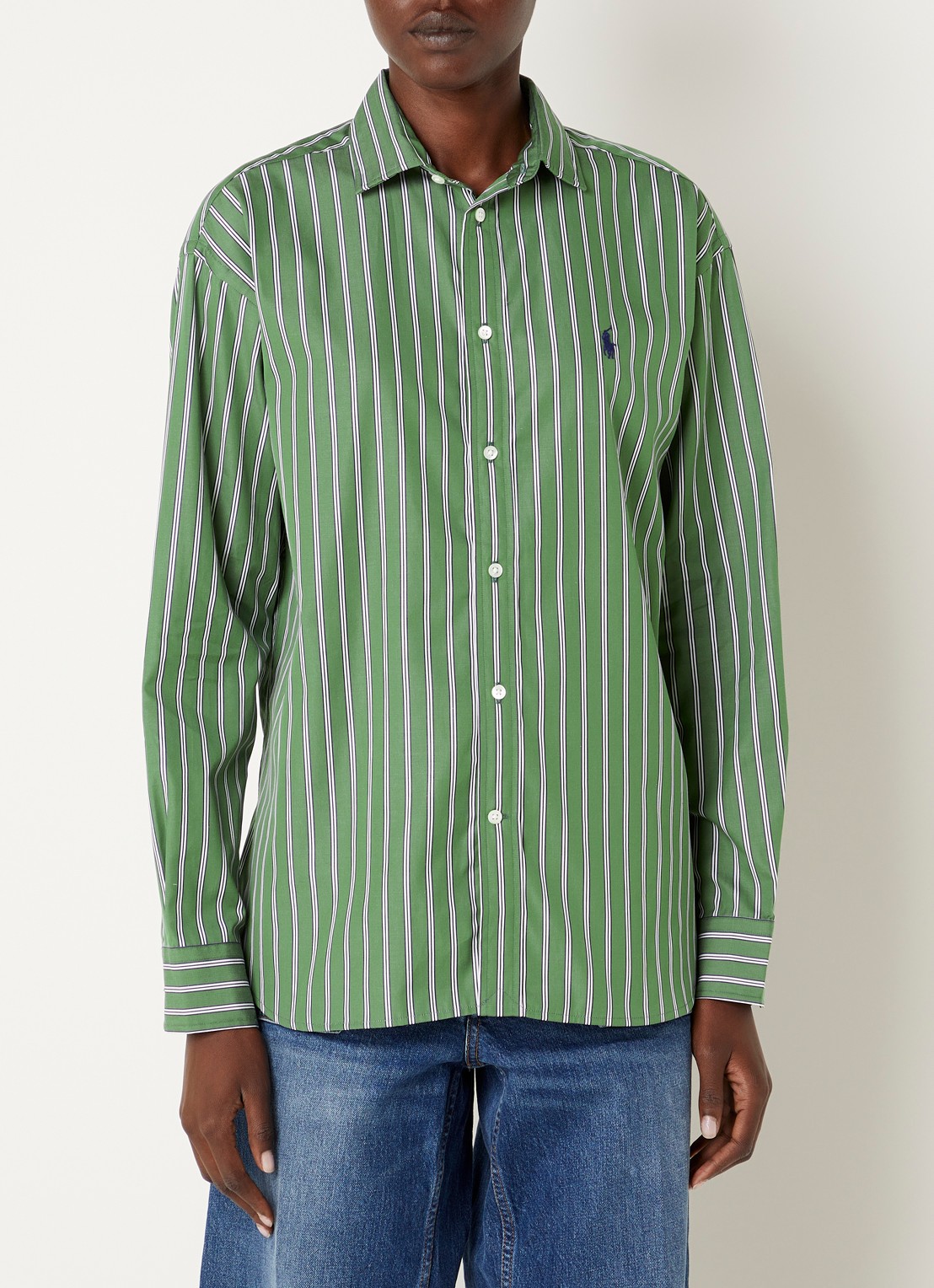 Ralph Lauren Blouse met logo en streepprint - detail 2 lindegroen