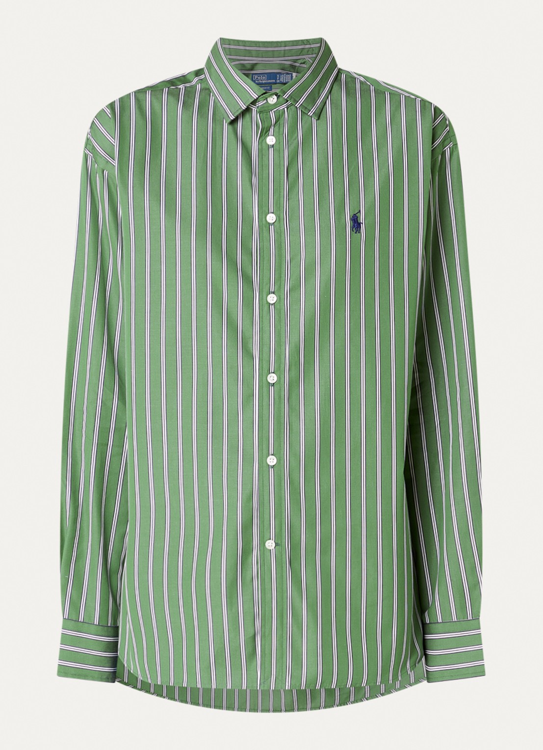 Ralph Lauren Blouse met logo en streepprint - voorkant 3 lindegroen