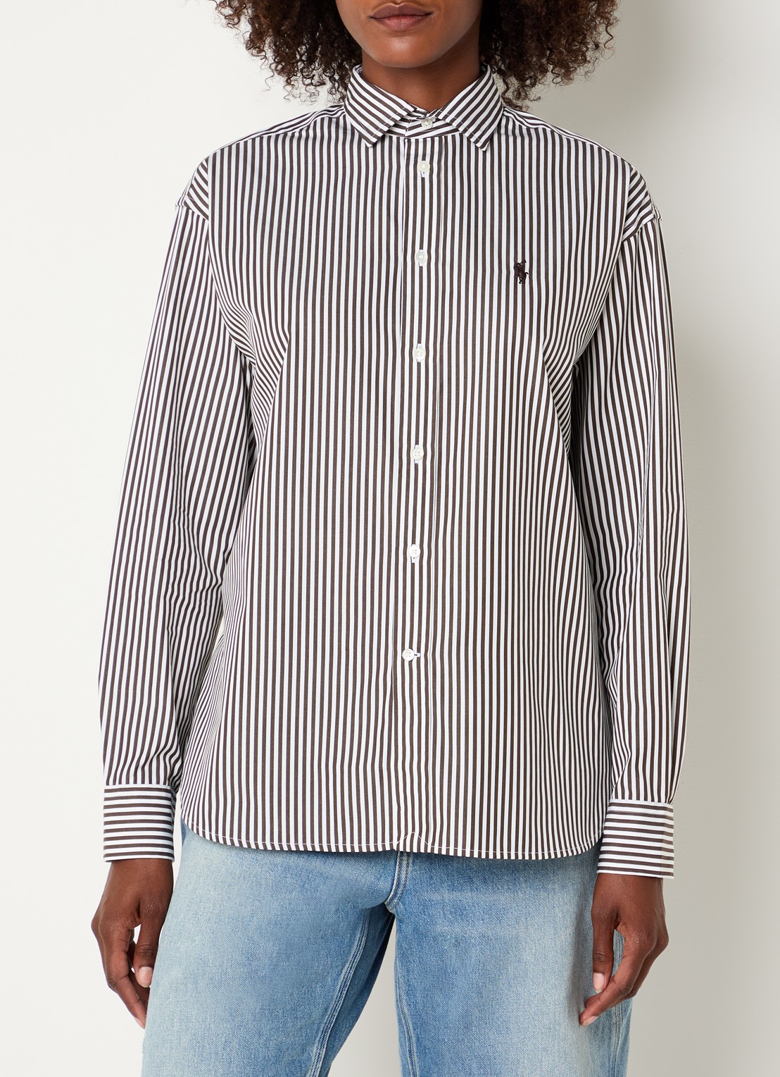 Ralph Lauren Blouse met logo en streepprint - detail 4 bronsgroen