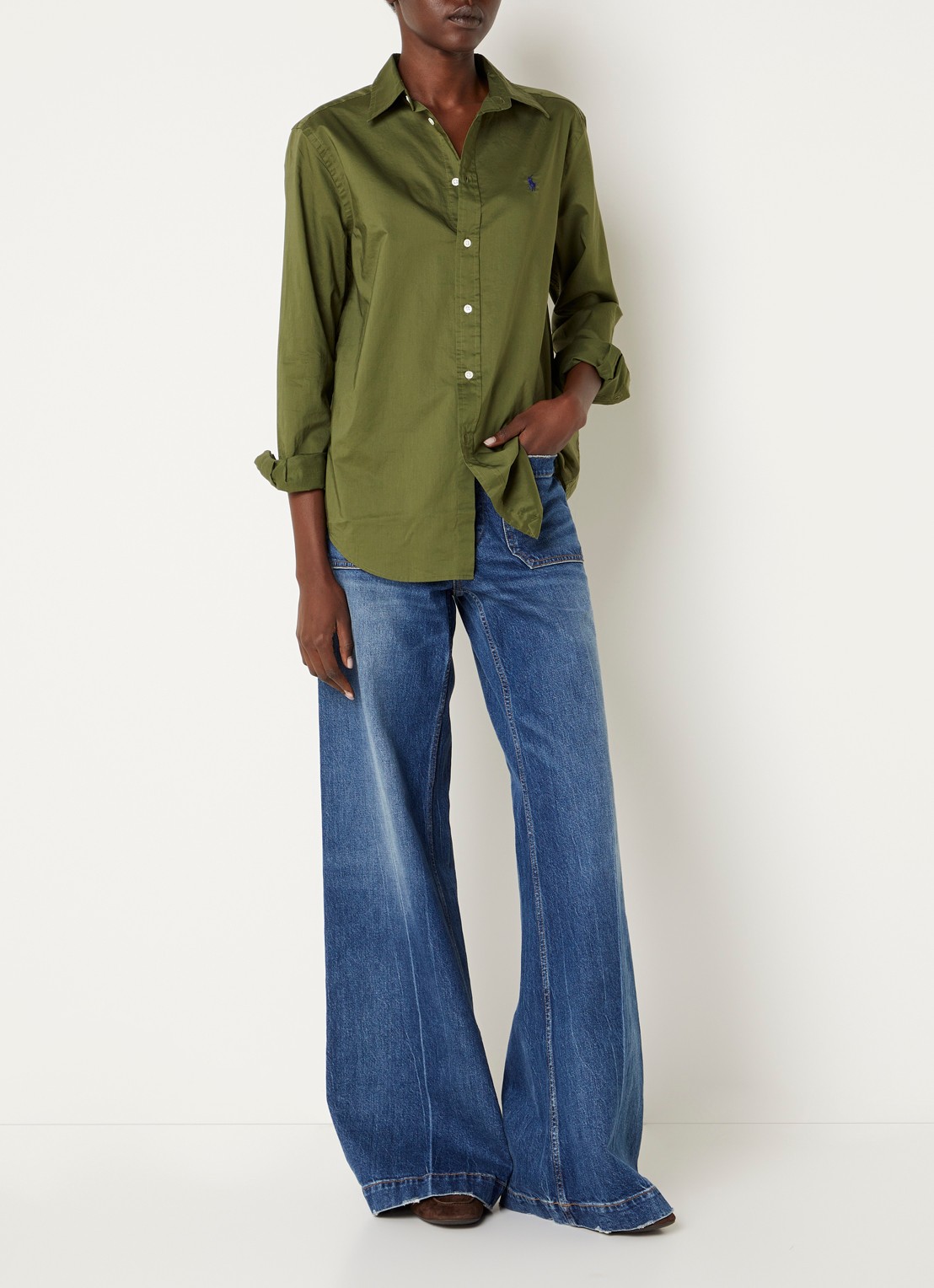 Ralph Lauren Blouse met logo - voorkant 4 mosgroen