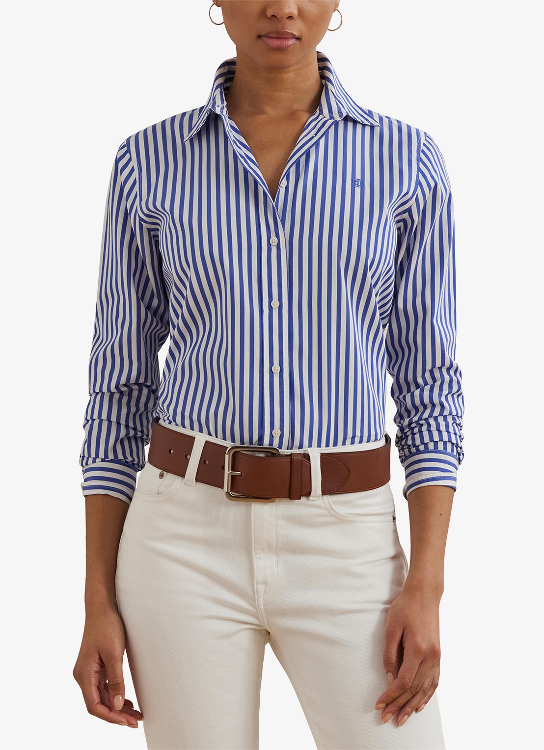 Ralph Lauren Blouse met logoborduring en streepprint - detail 3 blauw