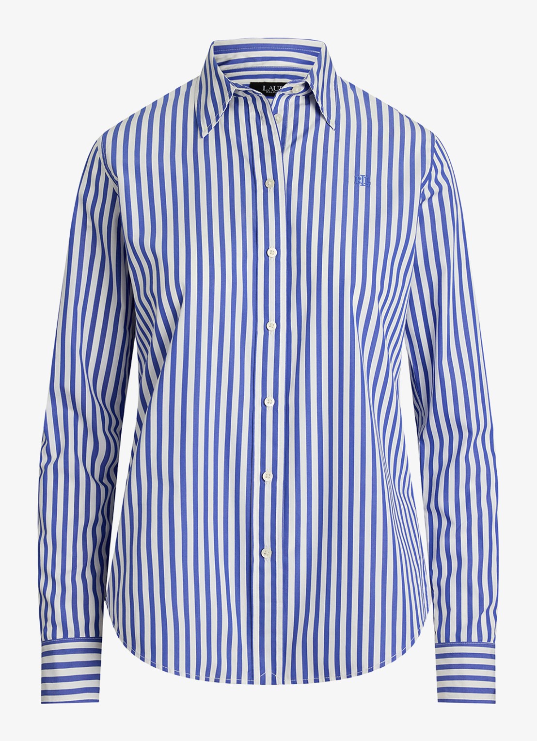Ralph Lauren Blouse met logoborduring en streepprint - voorkant blauw