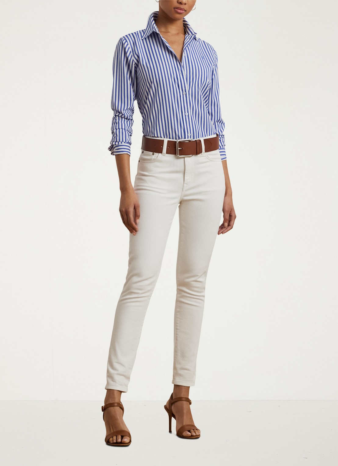Ralph Lauren Blouse met logoborduring en streepprint - voorkant 2 blauw