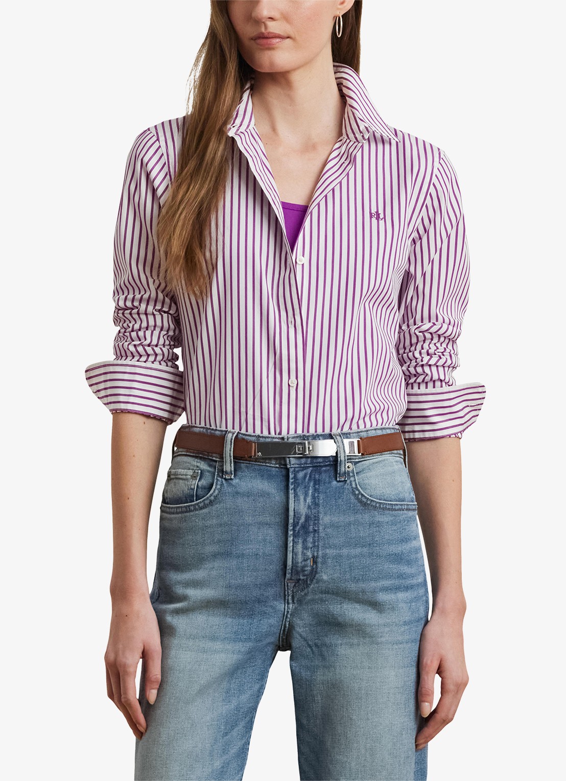 Ralph Lauren Blouse met logoborduring en streepprint - detail 3 paars
