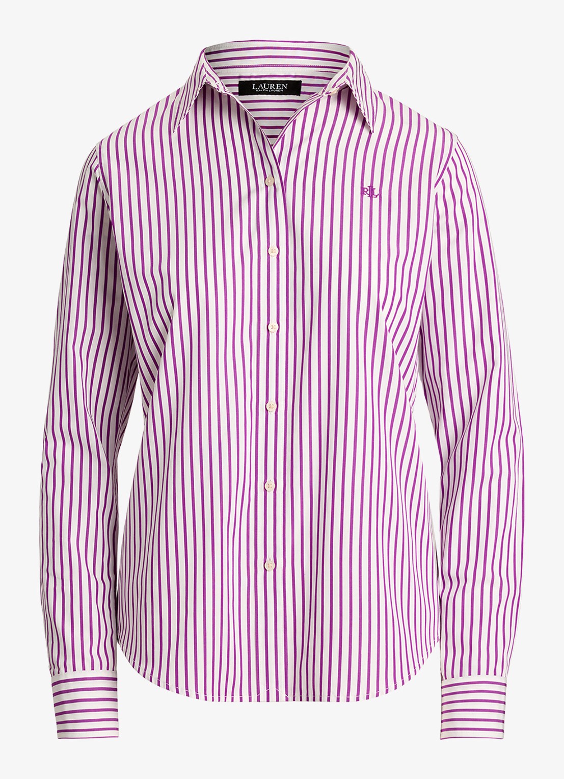 Ralph Lauren Blouse met logoborduring en streepprint - voorkant paars