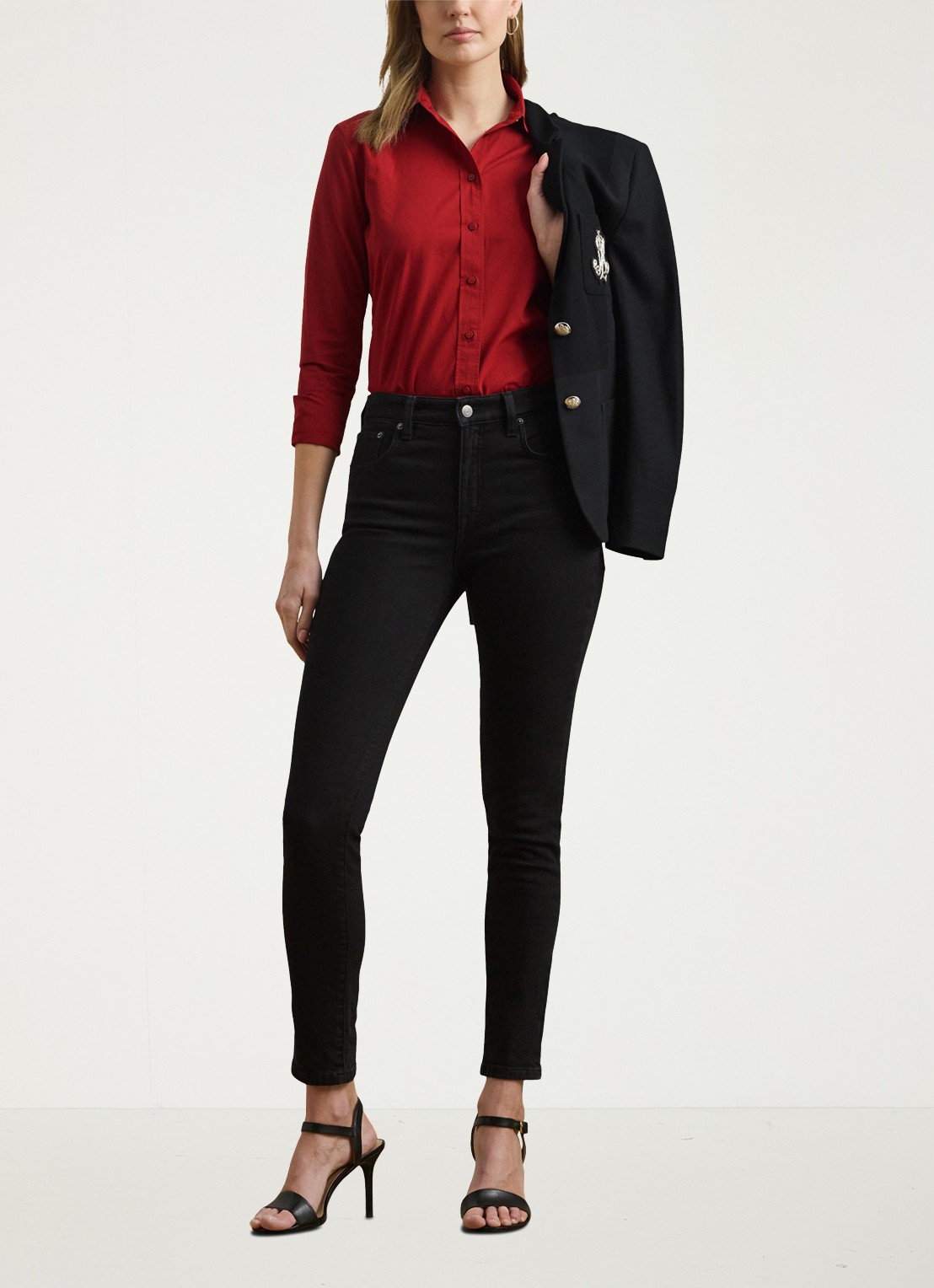 Ralph Lauren Blouse met logoborduring - voorkant 4 madison red / rood