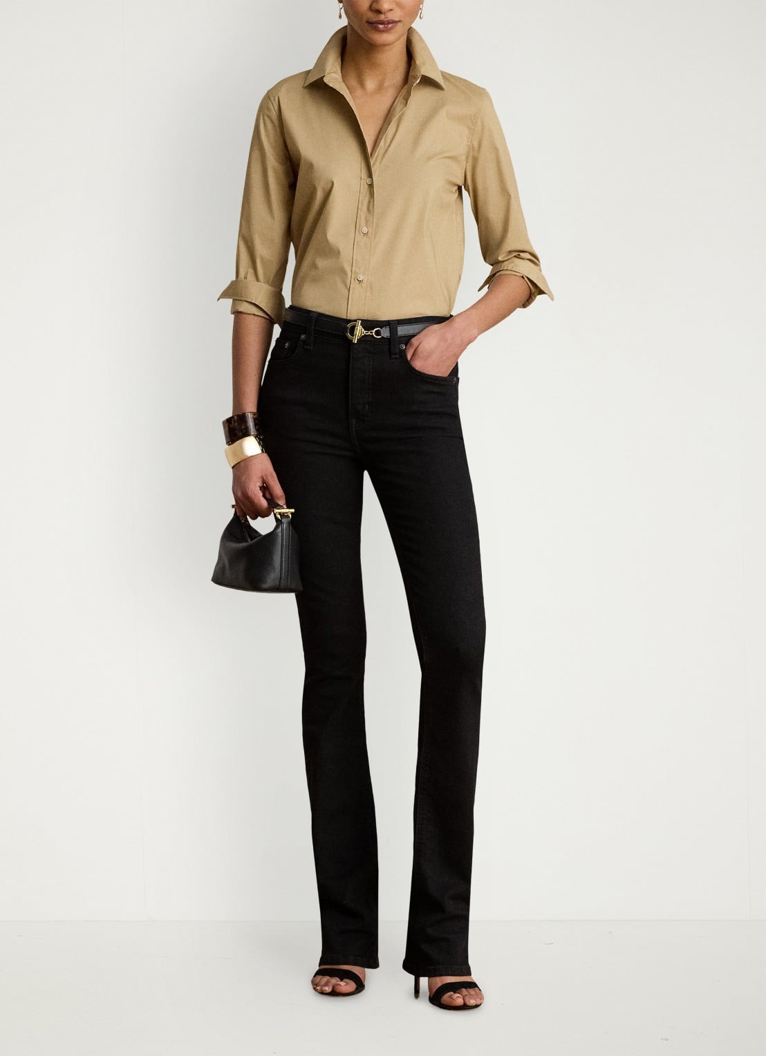 Ralph Lauren Blouse met logoborduring - voorkant 2 birch tan / beige