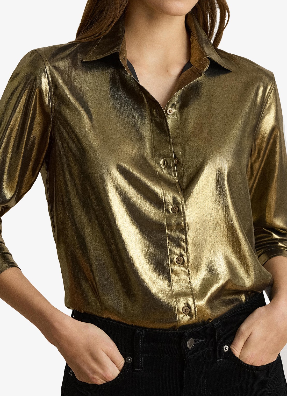 Ralph Lauren Blouse met metallic finish - detail 2 black/antique gold-3lap
